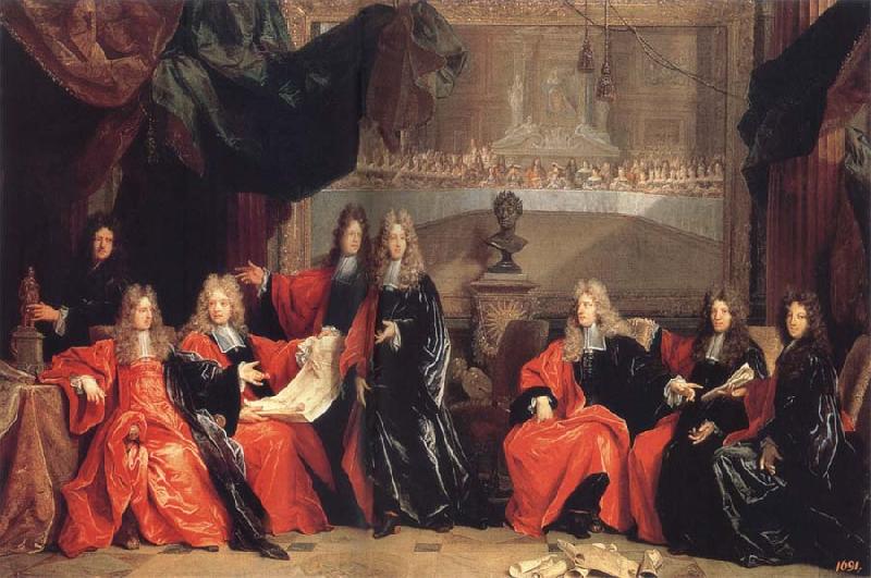 Nicolas de Largilliere The provost and Municipal Magistrates of Paris Discussing the Celebration of Louis XIV-s Dinner at the hotel de Ville after his Recovery in 1687 Sweden oil painting art